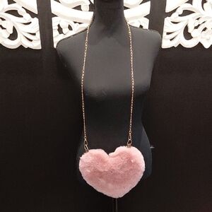 Heart-Shaped Pink Fur Crossbody Bag